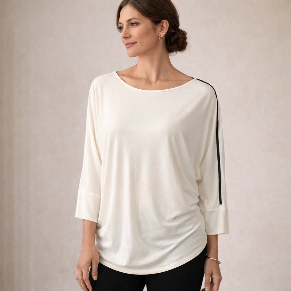 Chico's Women's Dolman Long Sleeve Jewel Neckline Blouse‎ Top White Medium